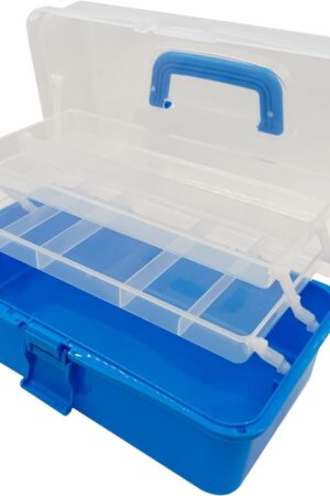 Large 3 Layers Fishing Tackle Box, Portable 3 Tiers Lightweight Plastic Tool Box, Multipurpose Home & Office Art Box Craft Box, Ocean Blue