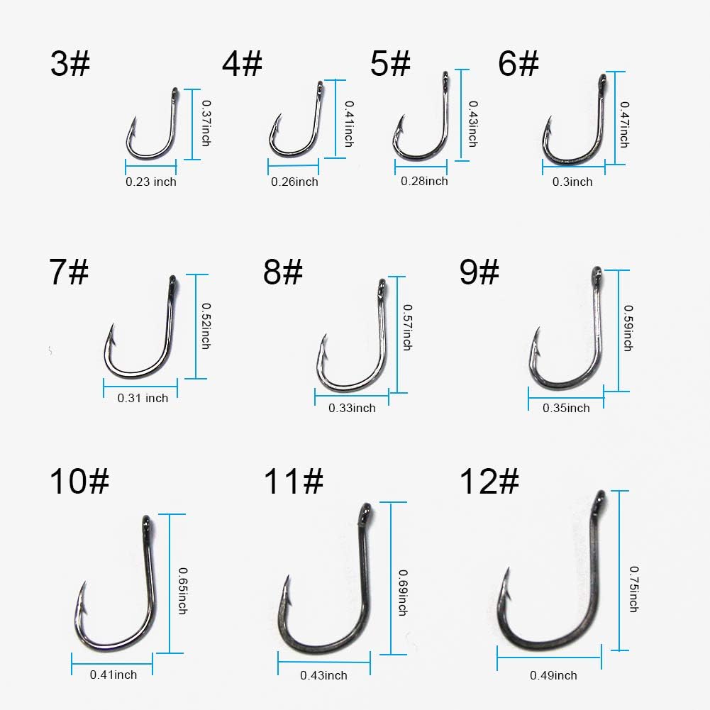 500PCS Small Fishing Hooks, Assorted 10 Sizes(3#-12#) Fish Hooks Portable Plastic Box, Strong Sharp Fishhook with Barbs for Freshwater/Seawater - Image 2