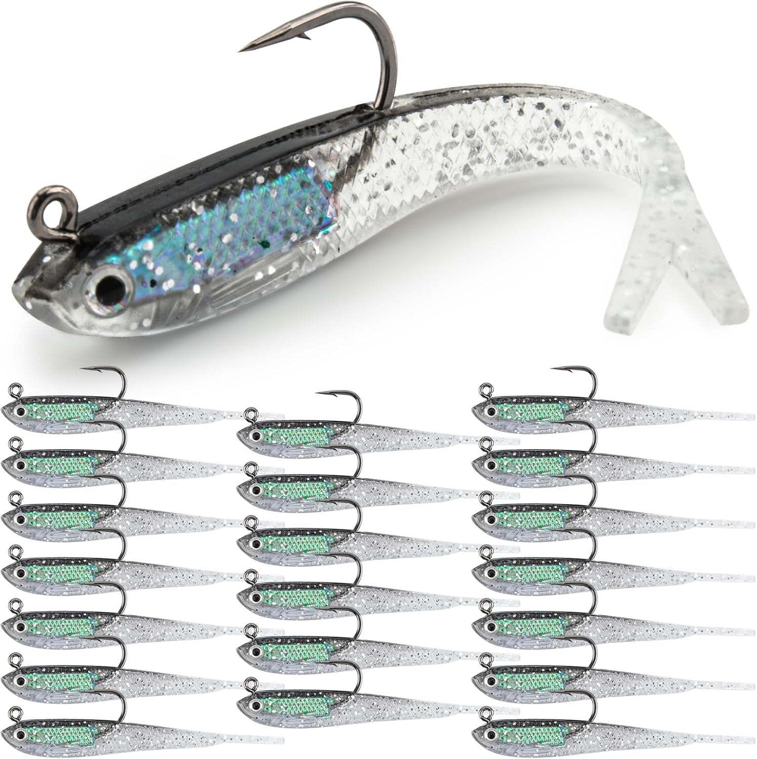 20PCS Premium 7cm Soft Fishing Lure with Lead Block Inside and Sharp Hook, Lifelike Forked Tail Minnow, Soft bait with hook for Freshwater and Saltwater