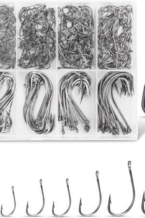 Carbon Steel Fishing Hooks 500Pcs/90Pcs, Circle Hooks Assortment for Saltwater Freshwater Ice Fishing, Salt Water Fish Hooks for Catfish Trout Bass Octopus Multi Size